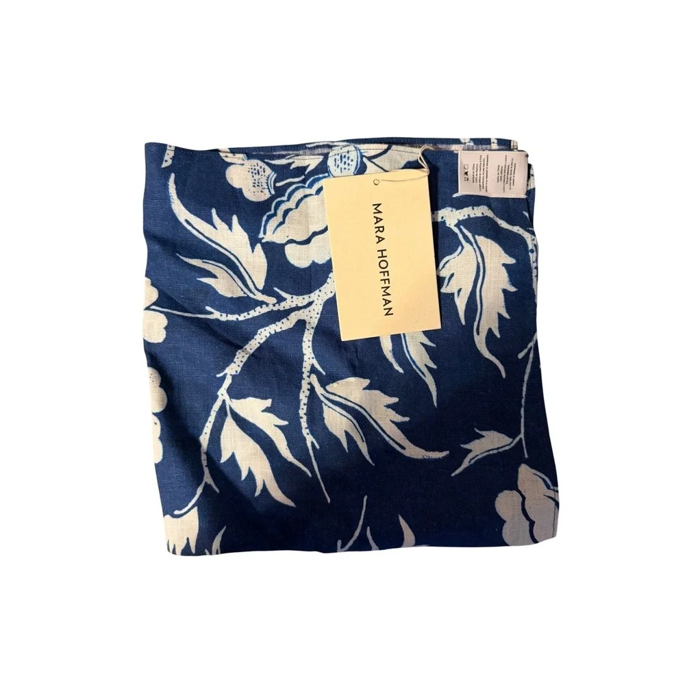 Mara Hoffman Navy White Floral Hemp Handkerchief Scarf NEW